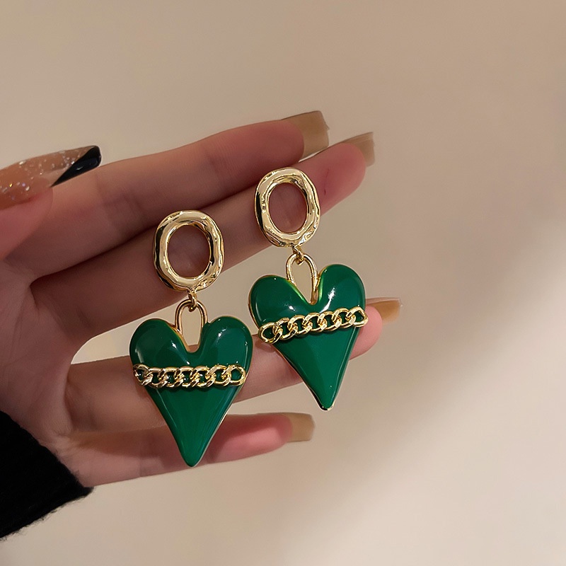 Anting Rantai Bentuk Hati Gaya hip hop Untuk Wanita