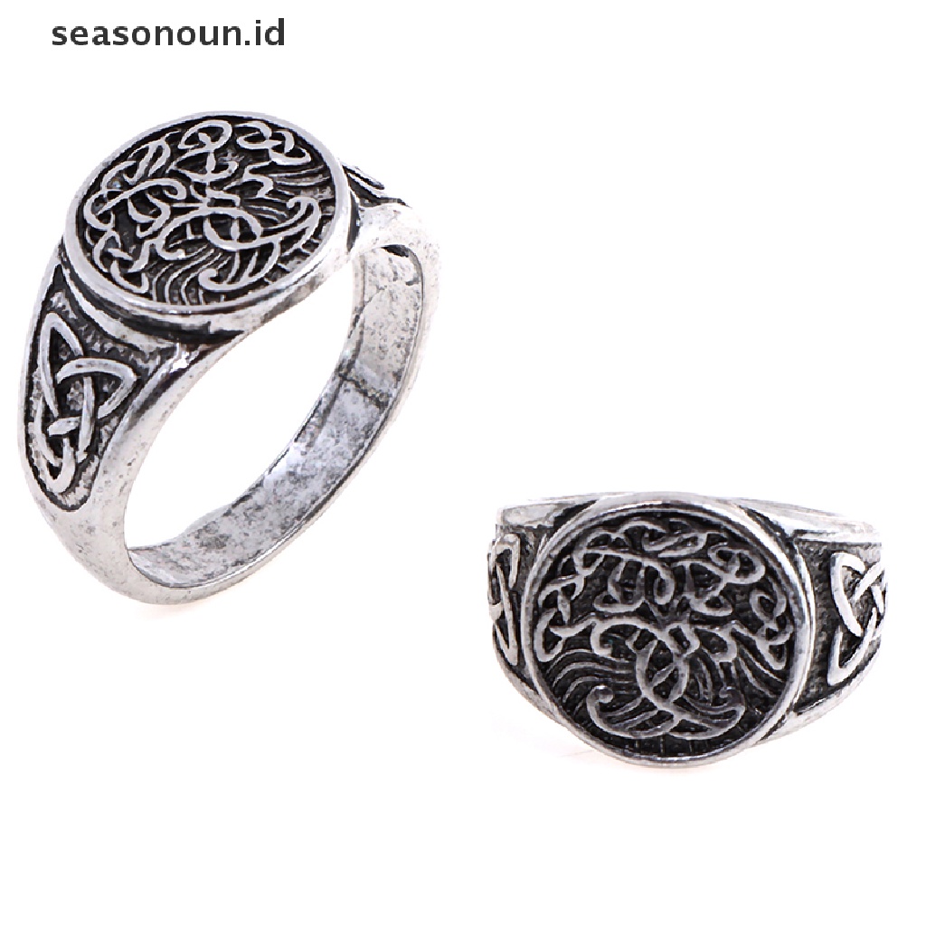 Cincin Desain Pohon Kehidupan Celtics Knotwork Bahan Stainless Steel Untuk Pria