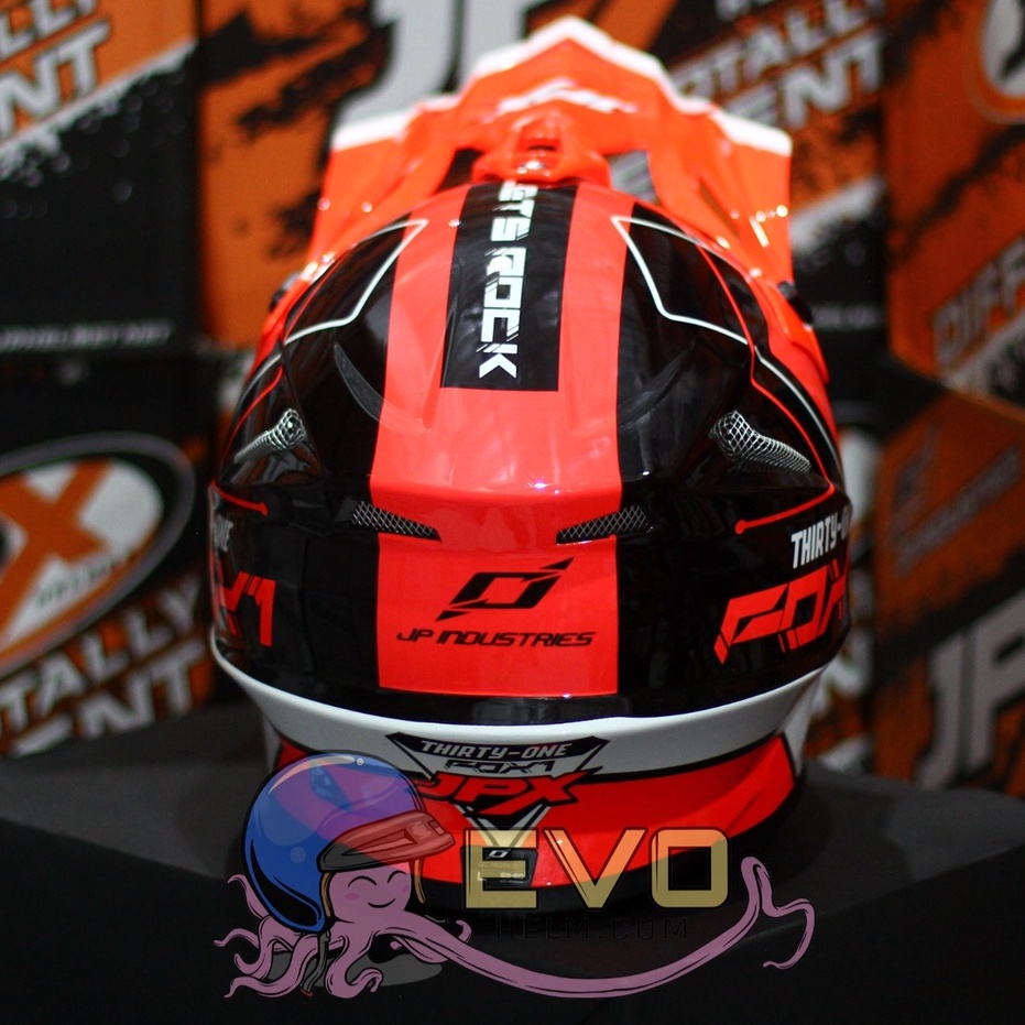 HELM JPX CROSS_FOX1 SERI X31- SUPER BLACK ORANGE + GOOGLE SNAIL (ONGKIR 2 KG) HELM JPX TERBARU