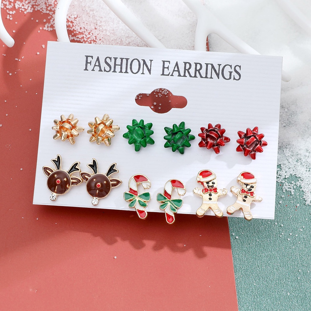 Kartun Menetes Minyak Natal Anting-Anting Set Wanita Anak Natal Aksesoris Seri Kepingan Salju Bell Anting-Anting Set