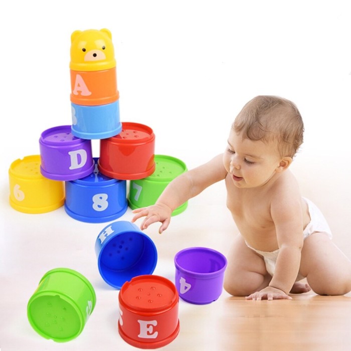 TokoPapin Mainan Edukasi Anak Bayi Tower Puzzle Susun Stacking Cup Cangkir Gelas Warna