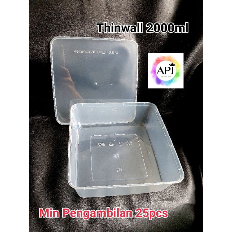 Thinwall Square 2000ml / Kotak Makan Plastik 2000ml / Kotak Plastik Jumbo 2000ml