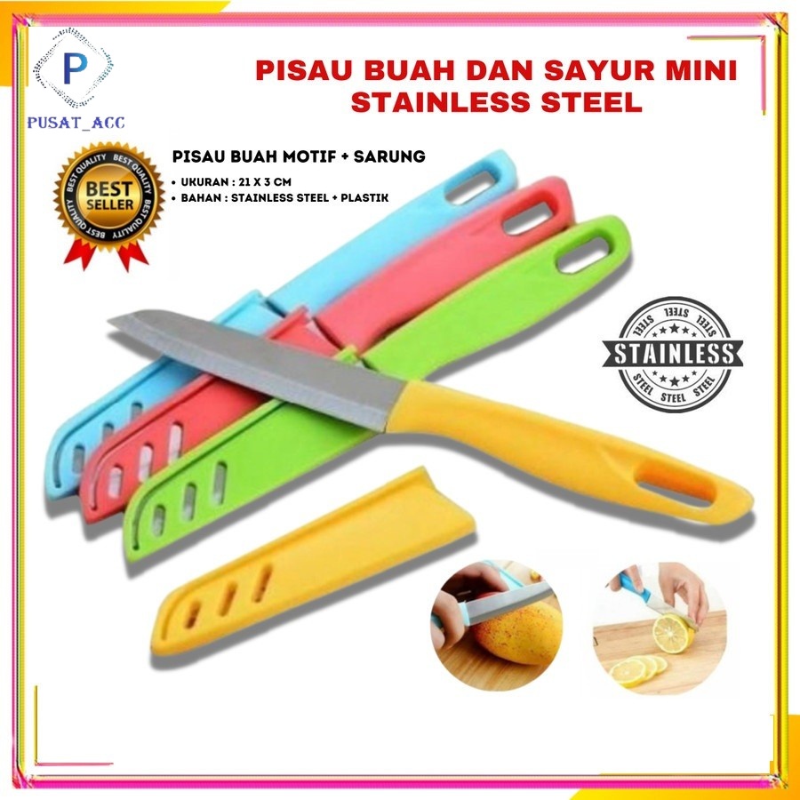 Pisau Dapur Stainless Pemotong Buah Sayur 10 cm Gagang Sarung Plastik