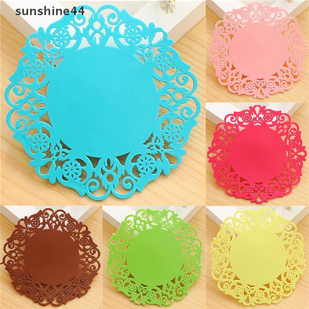 Sunshine Alas / Tatakan Gelas / Cangkir Bahan Silikon Motif Bunga Aksen Renda