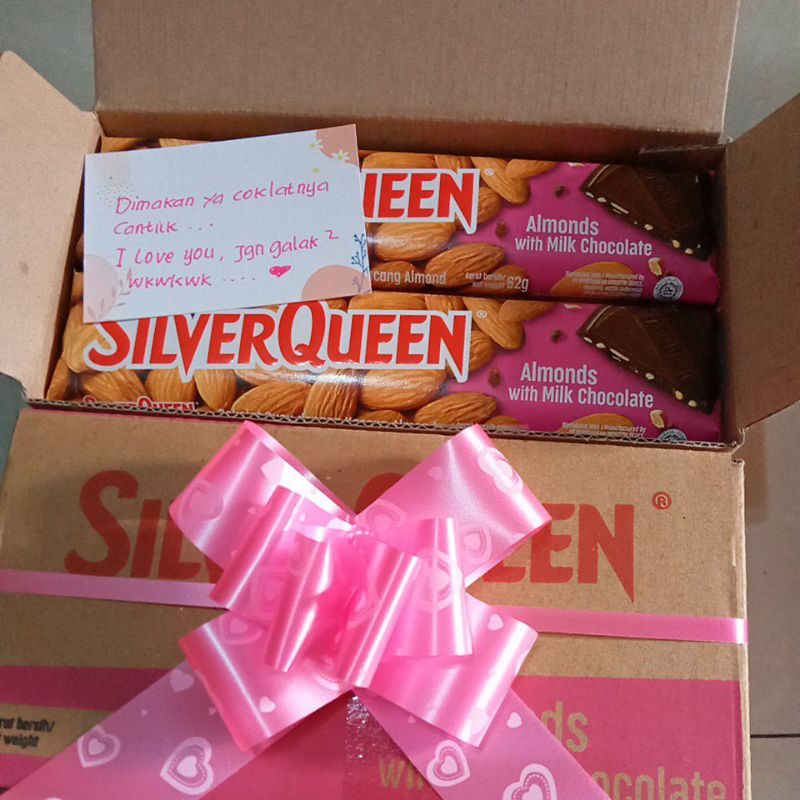 Silverqueen 58 gram 1 box (10 pcs) custom ucapan + free pita