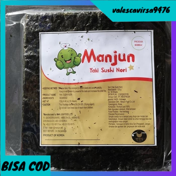 

⭐BISA COD⭐ Sushi nori rumput laut lembaran Manjun yaki sushinori 50 lembar