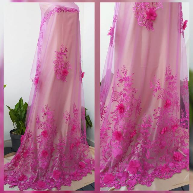 Brokat Tille Tulle Mawar 3D Re Stock Murah Lengkap
