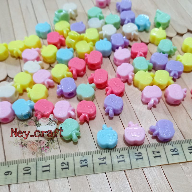 (15 pcs ) manik bentuk buah apel - manik mote buah apple - mote bentuk buah buahan -  maronce edukas