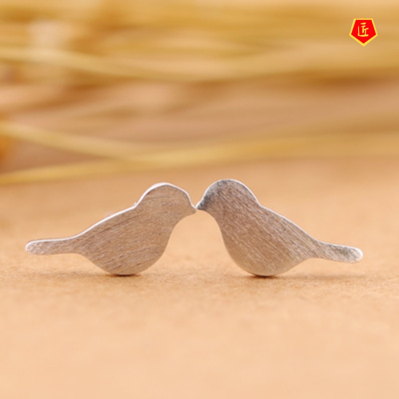 [Ready Stock]Silver Handmade Brushed Bird Ear Studs Fashion All-Matching