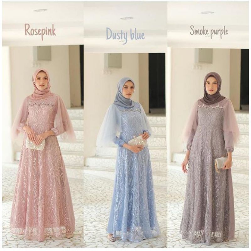 (BISA COD) GAMIS BRUKAT MUTIARA TILLE GAMIS WANITA TERBARU MODERN