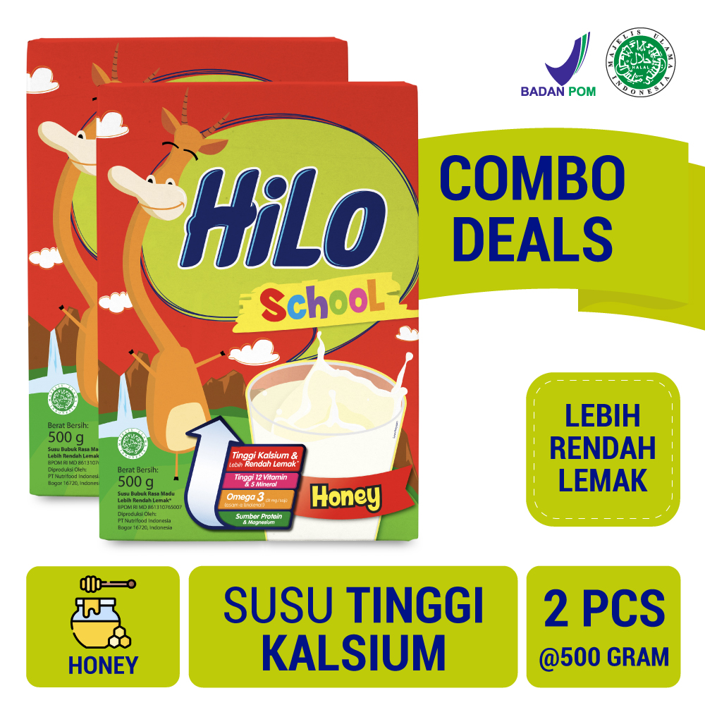 

HiLo School Susu Tinggi Kalsium Rendah Lemak Honey 2 x 500 gr