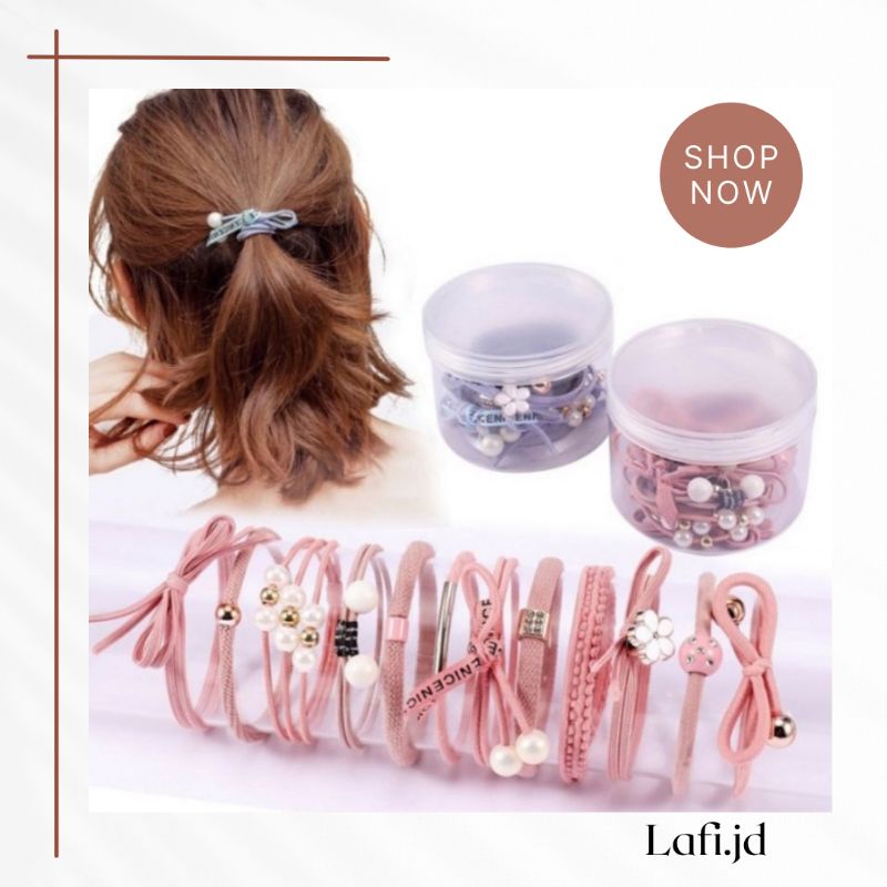 LT1 12 Pcs Free Box Tabung Set Ikat Rambut Model Korea
