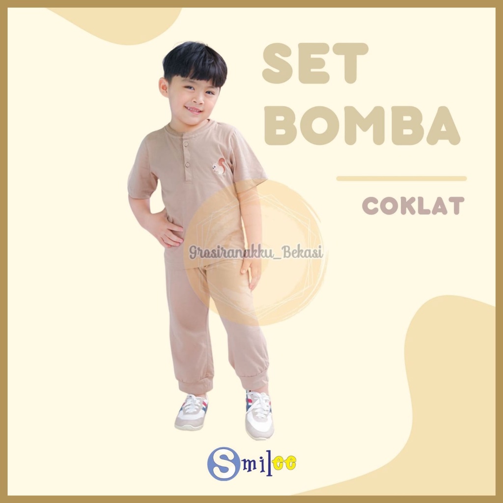 Setelan Anak Smilee Unisex Bomba Warna Coklat Size 1-5tahun