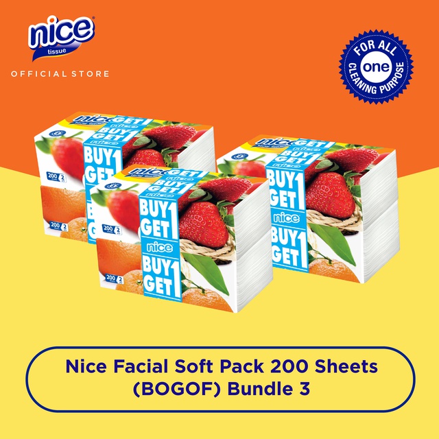 Nice Tissue Wajah Soft Pack 200's (Buy 1 Get 1) x 3 Packs