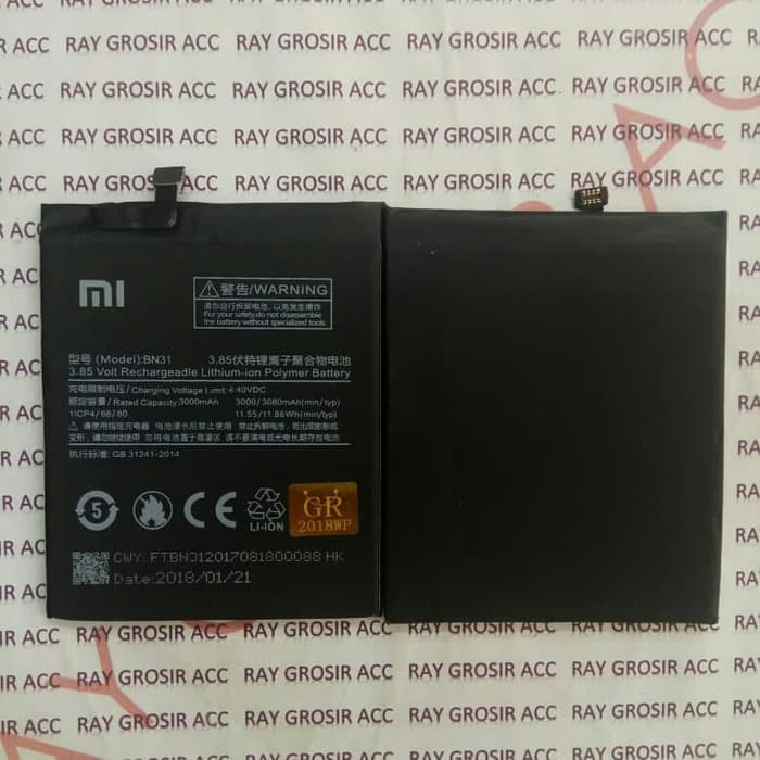 Baterai Original Xiaomi BN31 BN 31 BN-31 MI5X MI 5X MI A1 Note 5A , 5A Pro