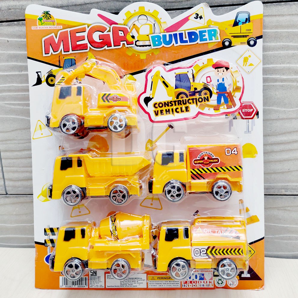 Mega Builder 5in1 Mainan Mobil Konstruksi Truk Excavator Box Molen Tangki