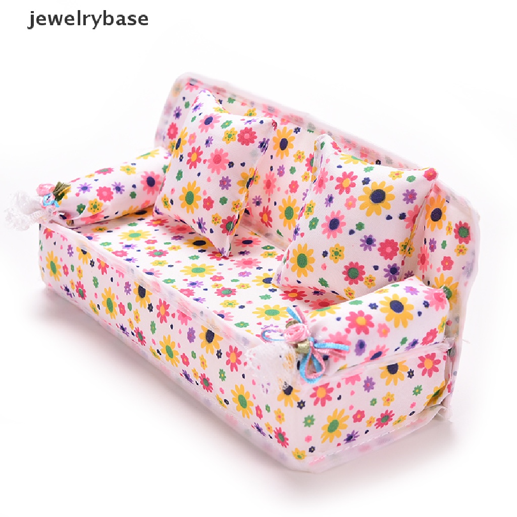 (jewelrybase) 3pcs / set Sofa + 2 Bantal Motif Print Untuk Aksesoris Rumah Boneka Barbie