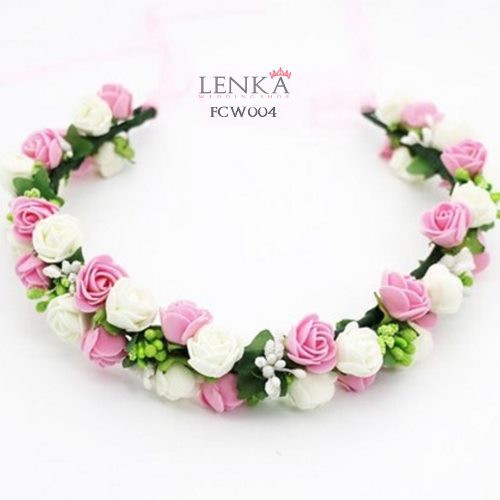 (BISA GOSEND) FLOWER CROWN PESTA WEDDING PINK WHITE BANDO BUNGA ANAK FCW004