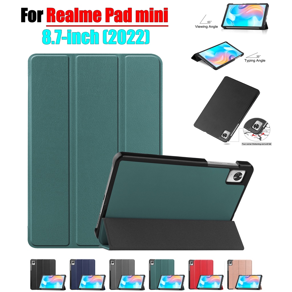 (Ready Stock) Casing Flip Lipat Tiga Warna Polos Untuk Realme Pad Mini 4G LTE 8.7 &quot;(2022)