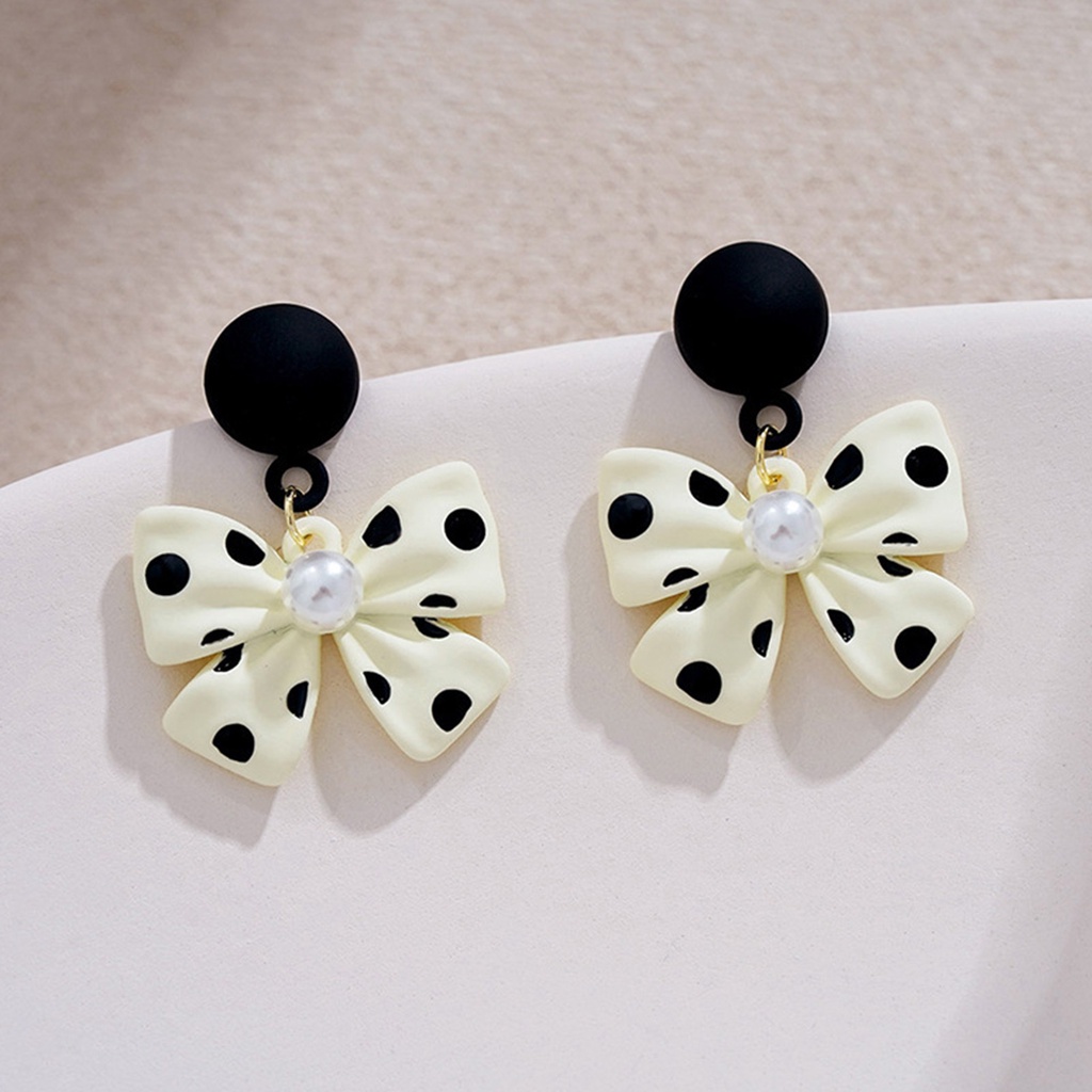 Hu Hu Hu Hu Hu Alat Bantu Pasang Kacamata♡ 1 Pasang Anting Mutiara Imitasi Bentuk Pita Bahan Alloy Untuk Wanita