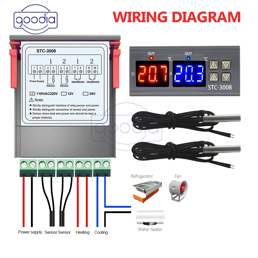 ✈【Fast/COD】✈ AC 110-220V DC 12V 24V STC-3008 Thermostat Temperature Controller Sensor With Probe