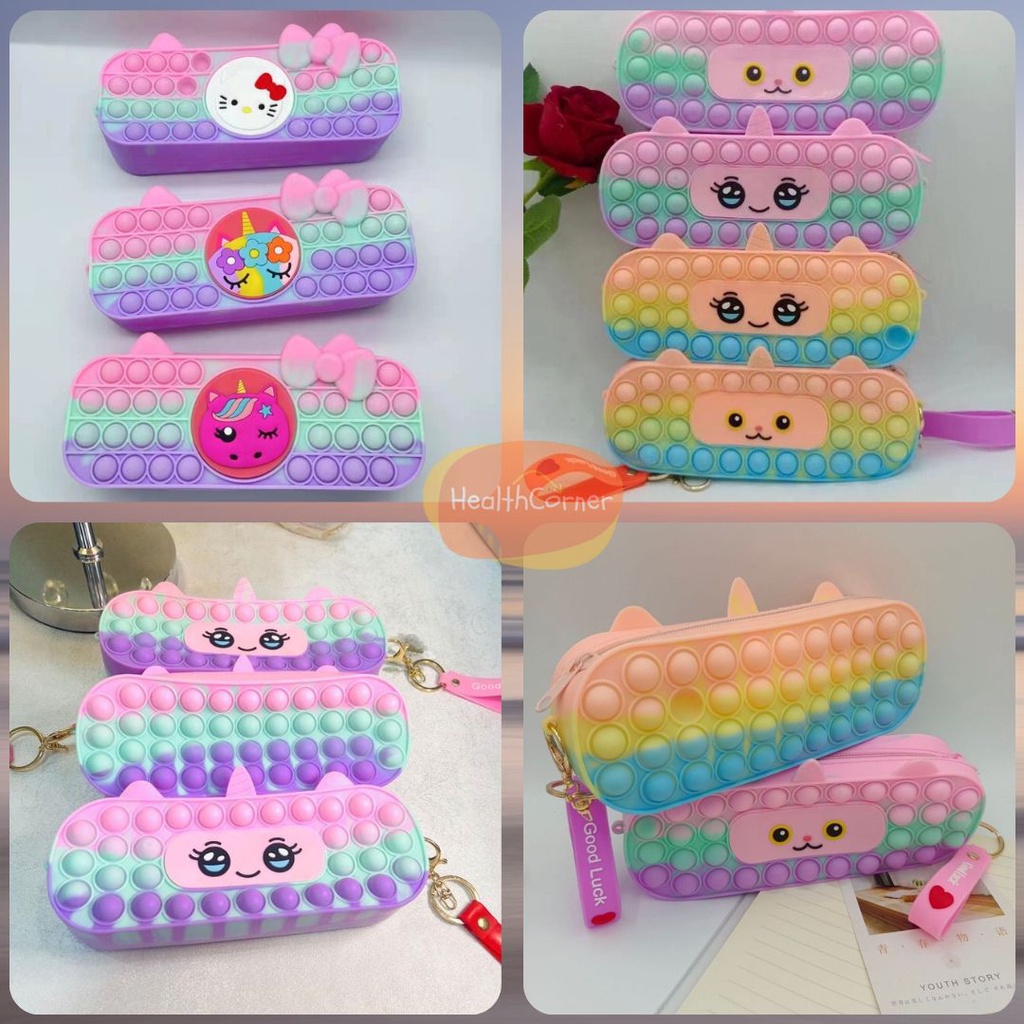 Kotak Tempat Pensil Anak POP IT Karakter / Pencil Box / Mainan Popit Anak / Pancil Case RANDOM