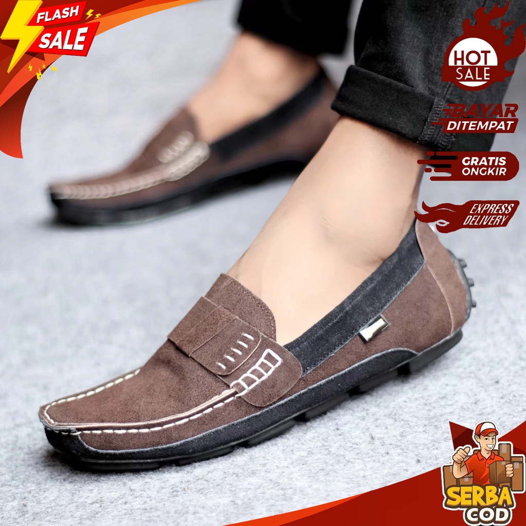 AHR 049 - COD Sepatu Slip On Pria Casual Style Korea Kulit Asli Suede Premium High Quallity - Loafer