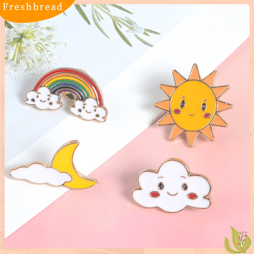 Fresh| Bros Pin Enamel Desain Kartun Matahari Bulan Awan Pelangi Untuk Kerah Tas