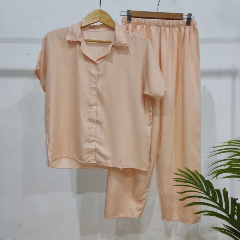 PIYAMA KANCING POLOS | PIYAMA RAYON POLOS-KCPD ORANGE MUDA