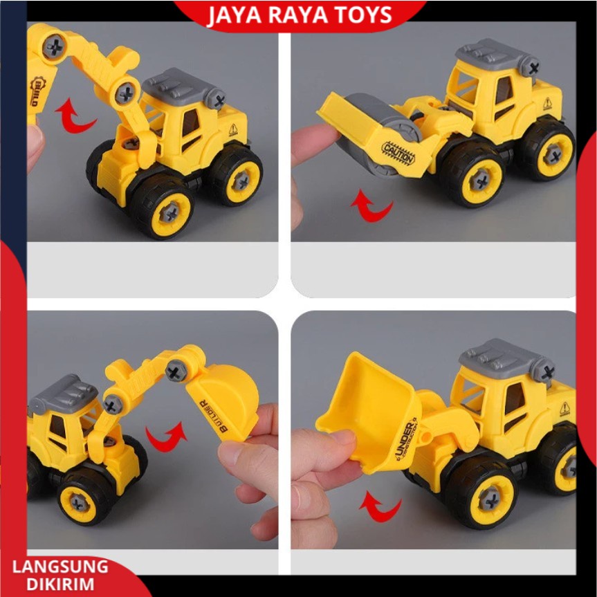 Mainan Edukasi Anak | Mobil Bongkar  Model Truk konstruksi Lengkap Isi 4 Bonus Obeng 1SET 4PCS KGP-10