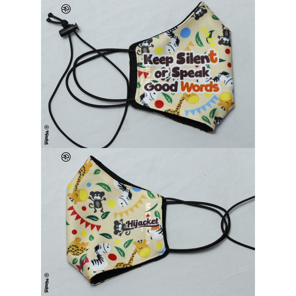Hijacket Masker Kain Anak Perempuan Laki-Laki Headloop Tali Karet Elastis Hijaket Mask Motif 02-KEEP SILENT 04