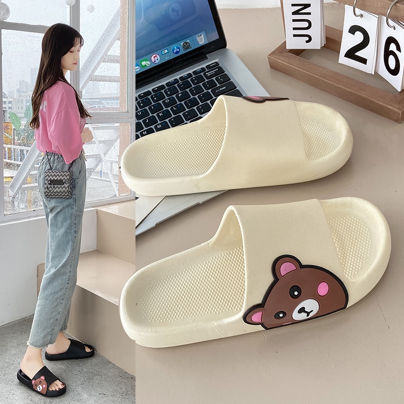 [MONA] Sandal Wanita Slip On Karet Cute Bear Hangout Outdoor Rumahan Lucu Anti Licin Import - 266