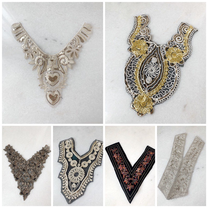 Patch kerah bordir applique aplikasi bunga krah tempel patch collar renda payet