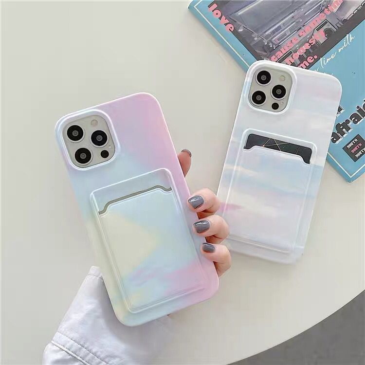 CASE MARBLE RAINBOW SLOT CARD CASE IPHONE 7 8 SE 2020 XR XS MAX 12 PRO