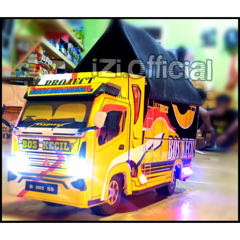 MINIATUR TRUK OLENG MINIATUR TRUK BOS MUDA BOS KECIL MURAH FULL LAMPU TERPAL OLENG RODA KAYU