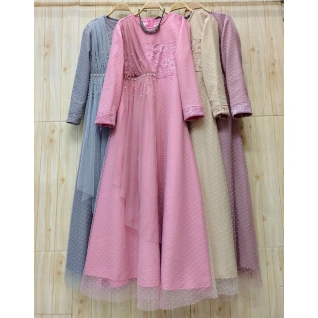 Gamis Dress Maxi Brukat Tille Mutiara Tembak ORI by OZIAS Model Terbaru