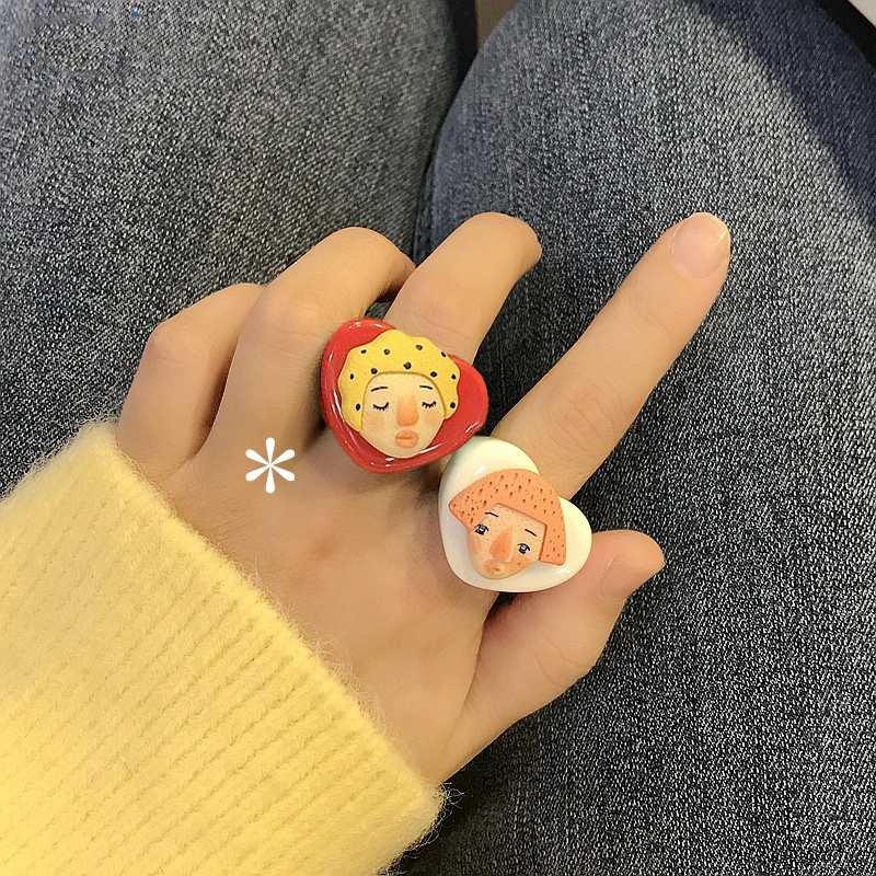 Korean Creative Personality Cute Doll Peach Heart Ring Diy Resin Ring Fashion Accessories Sweet Heart Jewelry