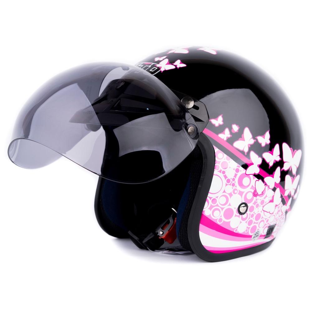 [Helm Dewasa] WTO Helm Retro - Butterfly - Hitam Pink