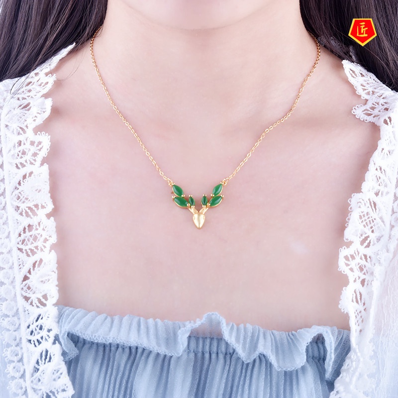 [Ready Stock]Deer Necklace Pendant Hetian White Jade Chalcedony Necklace