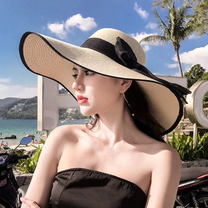 Topi Pantai Wanita Fashion bahan premium mode korea elegan ANTI UV original import