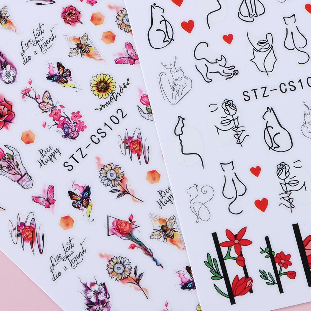 R-flower Nail Stiker Sliders Decals Bunga Poles Perancis