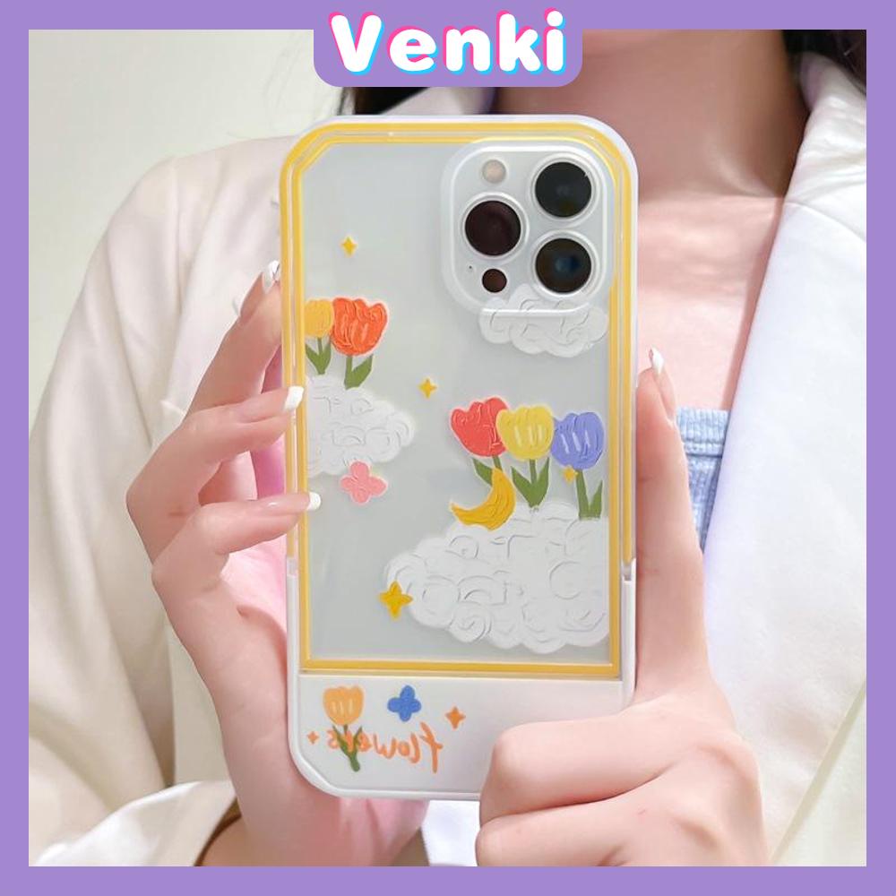 iPhone Case Acrylic Invisible Folding Stand Silicone Soft Case Airbag Shockproof Cover Camera Flower Cloud Compatible For iPhone 11 Pro Max 13 Pro Max 12 Pro Max 7Plus xr XS Max