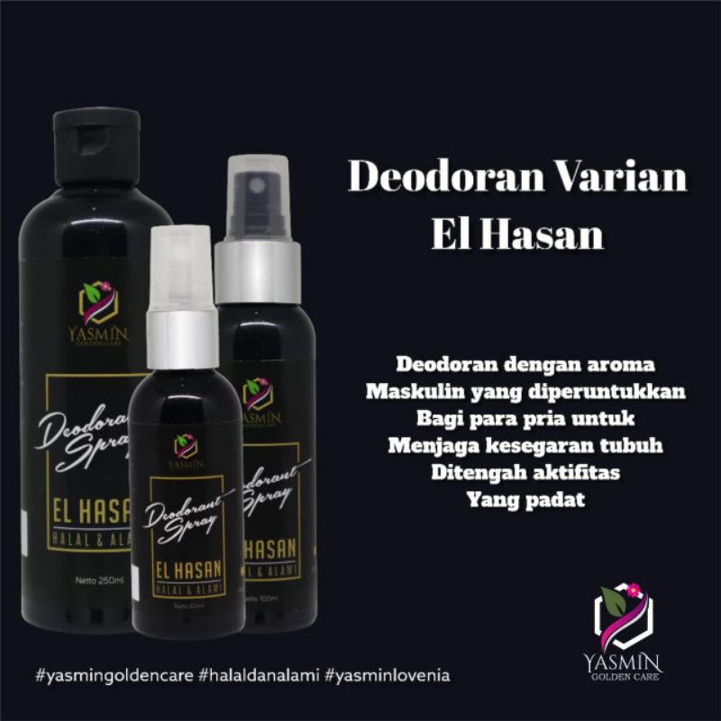 El Hasan Deodorant Spray For Men 100ml Yasmin - Deodorant Spray Untuk Pria - Deodorant Spray BPOM Halal Alami