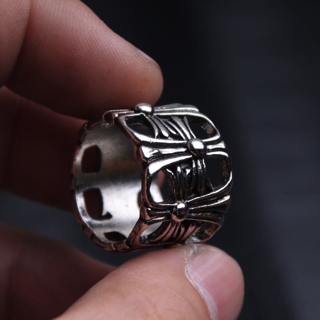 Cincin Desain Gagak Hati Warna Silver Gaya Retro Punk Hip Hop Untuk Pria Dan Wanita