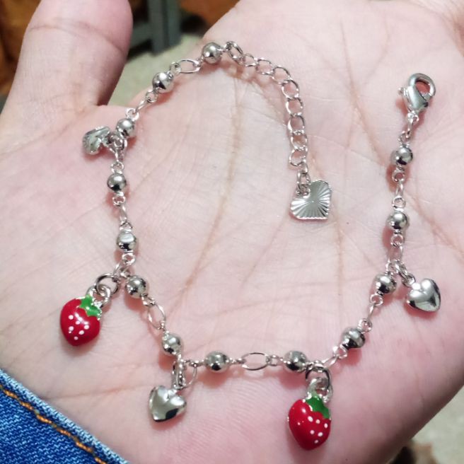 Kenten Acc - gelang kaki anak perempuan silver strawberry xuping