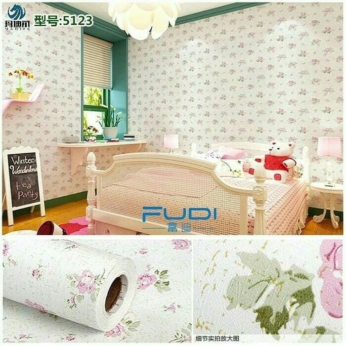 Wallpaper Dinding Mawar Putih Kecil 45cm x 10m - HLW-023