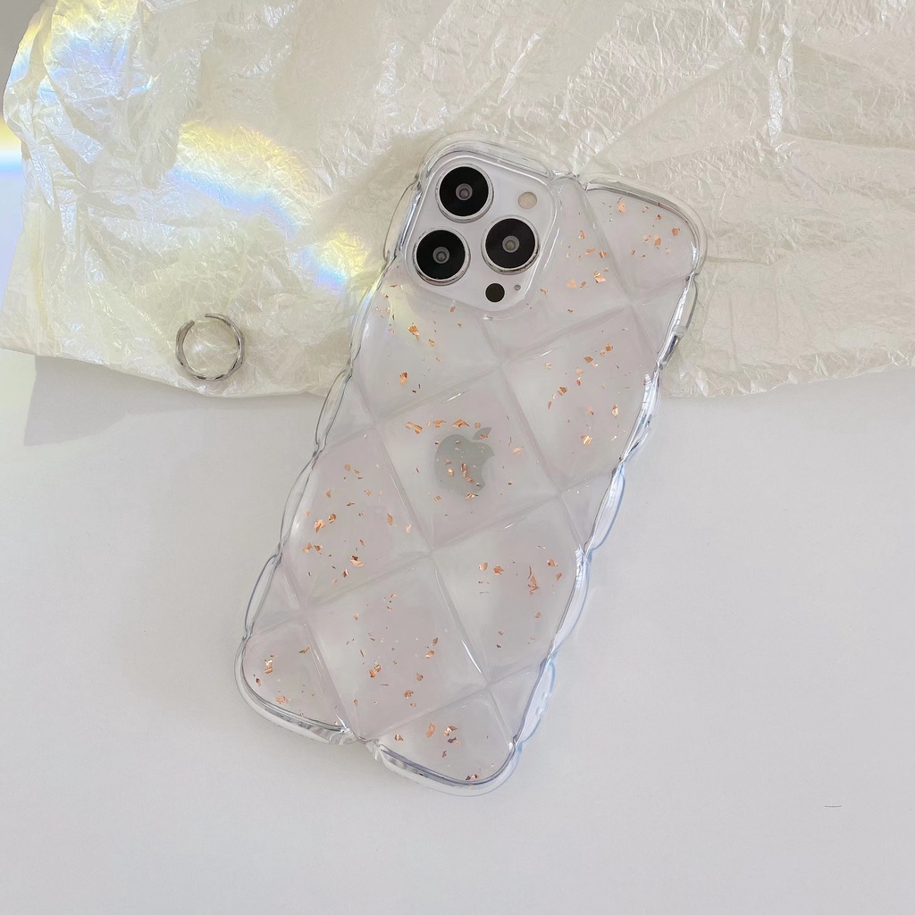 Case Bumper Belakang ultra Tipis Shockproof Motif Gelombang Estetik Glitter Untuk iPhone 13 12 11 Pro Max XR XS Max X