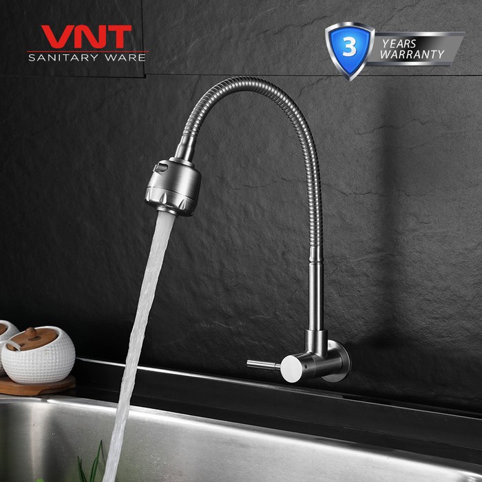 VNT Kran Cuci Piring Flexible Stainless Keran Air Sink Dapur Tembok