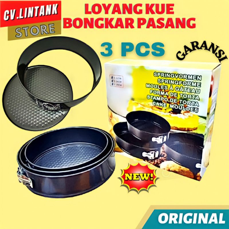 Loyang Kue Bongkar Pasang HA 6215 Loyang Bulat Cetakan Kue Bolu Lapis Karamel Teplon 6 Cm Set Isi 3 