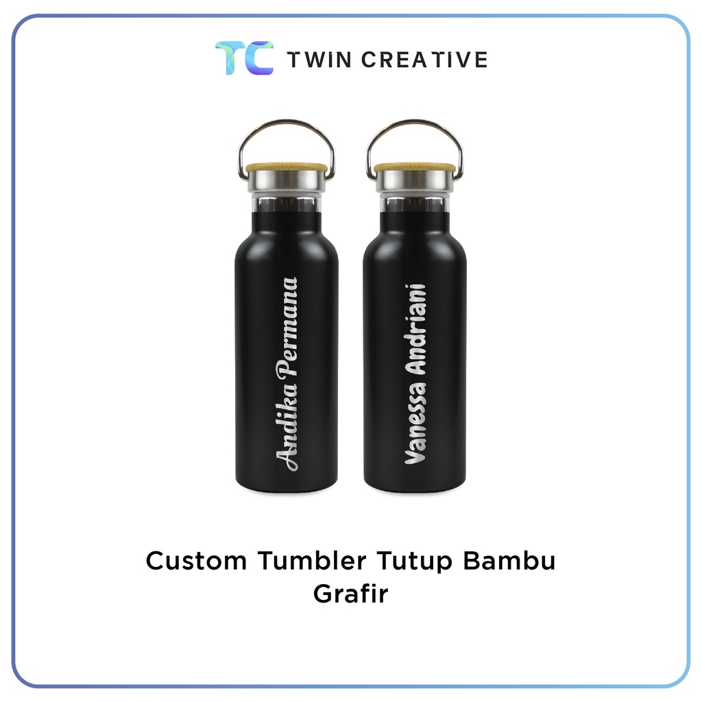 Tumbler Bambu Termos Stainless 500ml Custom Nama - Tumbler Tutup Bambu Grafir